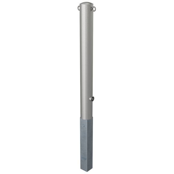 Stainless steel post |  102 mm | removable, self-engaging lockwith hot-dip galvanized ground socket part-no. 470.10 | with triangular locking mechanism acc. with DIN 3223 | with 2 eyelets